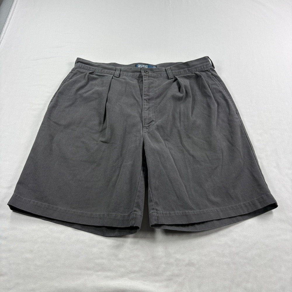 Vintage Polo Ralph Lauren Tyler Shorts Mens Size 36 Gray Chino Pleated Casual